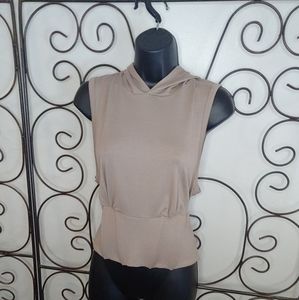 Meraki hooded low arms corsette style top XL Taupe Tan